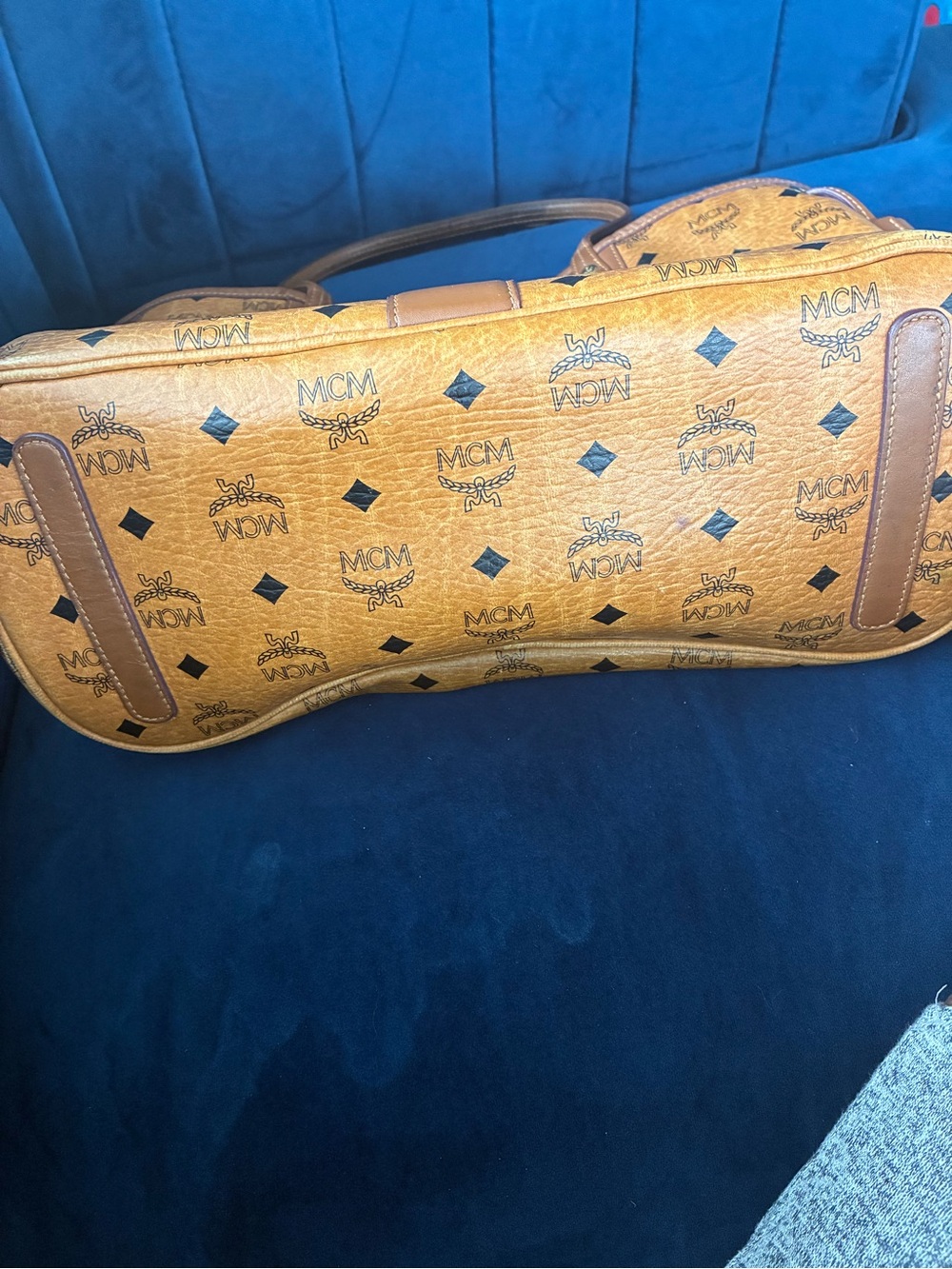 MCM Cognac Logo Visetos Tote with Brown Trim - Picture 4 of 8